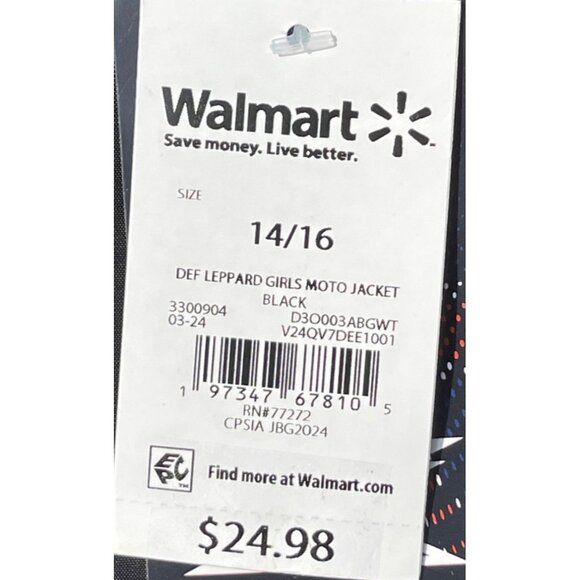 Def Leppard Girls Moto Jacket Black Leather Look Size 14/16 With Pink Paw Prints - Picture 5 of 7